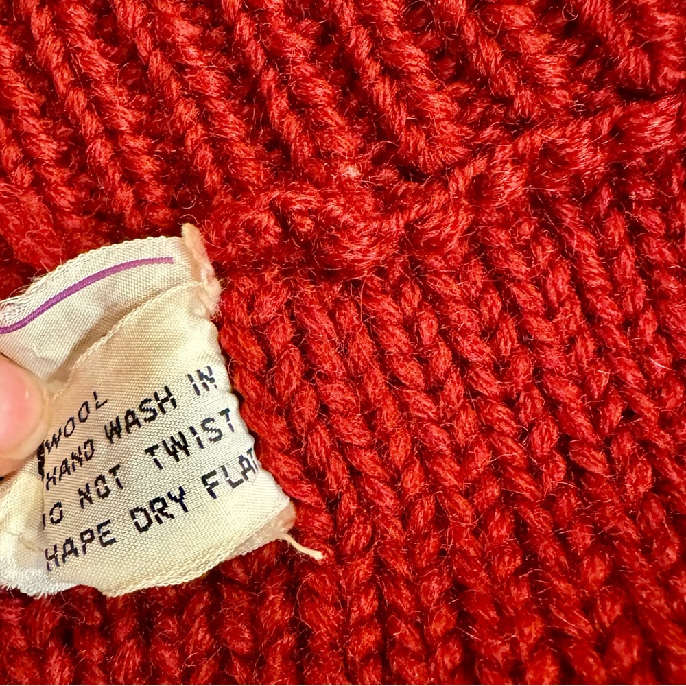 Vintage Macy’s Brick Red 100% Wool Tie Wrap Sweater Cardigan - Picture 5 of 10